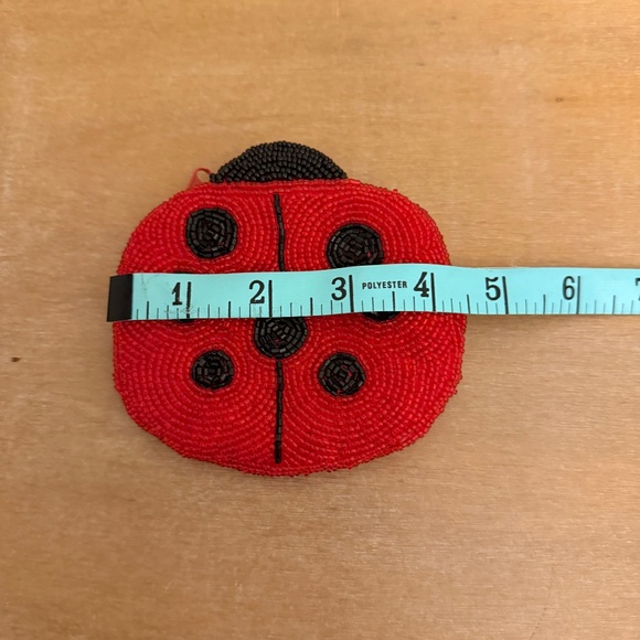 VTG Red Black Seed Beaded Ladybug Purse & Wallet Set Kitsch Handbag Mid-Century - Picture 9 of 10